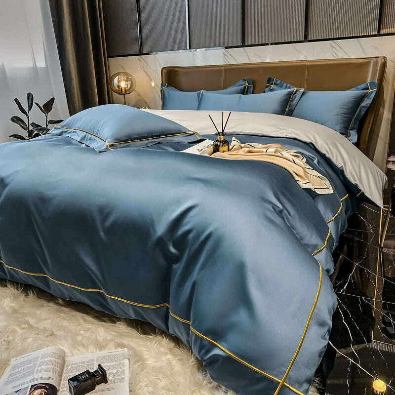 White Egyptian Cotton Bedding Sets Queen King Size Embroidery Duvet Cover Flat/Fitted Sheet Bed Linen Hotel Style Home Textiles - KIMLUD