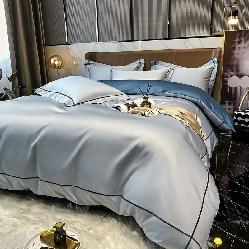White Egyptian Cotton Bedding Sets Queen King Size Embroidery Duvet Cover Flat/Fitted Sheet Bed Linen Hotel Style Home Textiles - KIMLUD