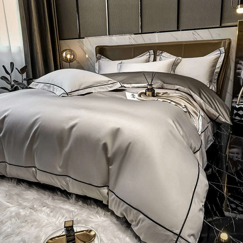 White Egyptian Cotton Bedding Sets Queen King Size Embroidery Duvet Cover Flat/Fitted Sheet Bed Linen Hotel Style Home Textiles - KIMLUD