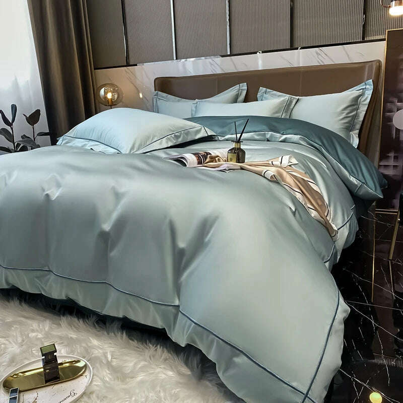 White Egyptian Cotton Bedding Sets Queen King Size Embroidery Duvet Cover Flat/Fitted Sheet Bed Linen Hotel Style Home Textiles - KIMLUD