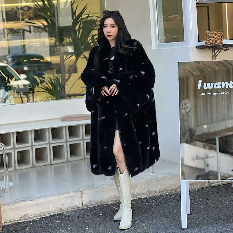 KIMLUD, White Spotted Fox Fur Flare sleeve Coats Women Winter Warm Outerwear High Quality Genuine Fox Fur Thick Fur Coat 2022 New, KIMLUD Womens Clothes