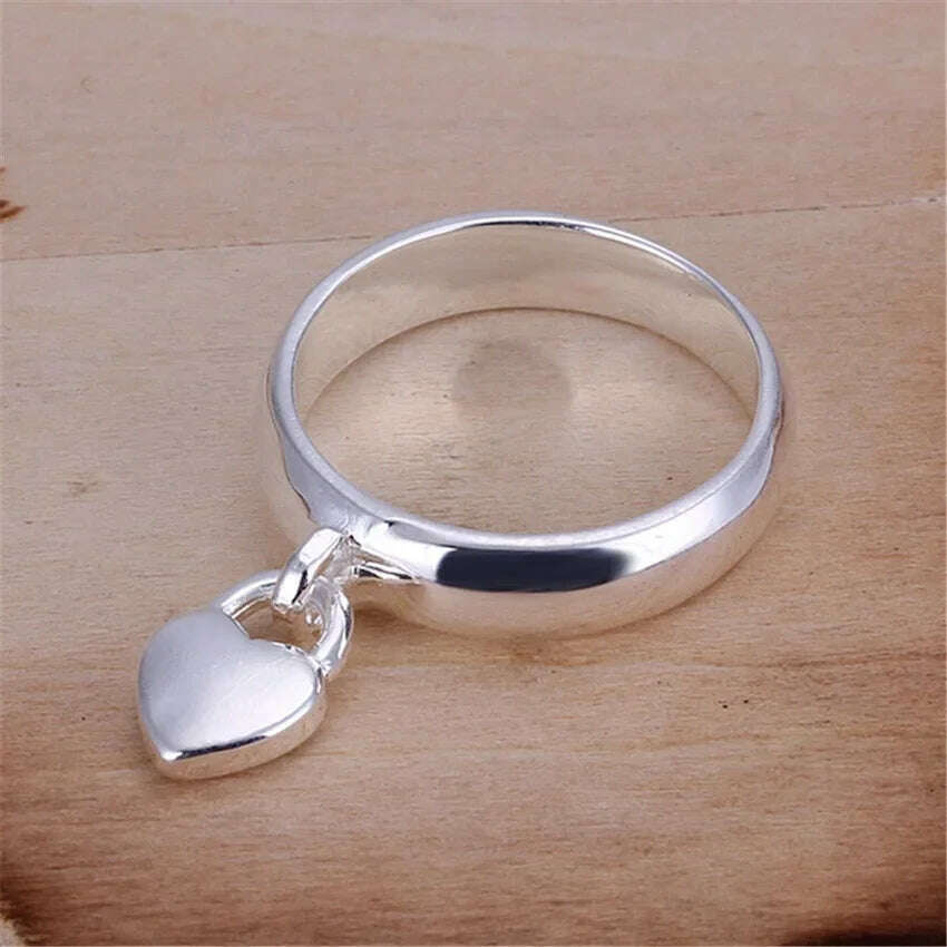 Wholesale jewelry silver color heart lock ring Charms fashion for women wedding engagement Ring hot gift JSHR133 - KIMLUD