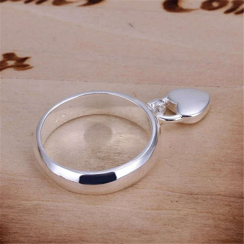 KIMLUD, Wholesale jewelry silver color heart lock ring Charms fashion for women wedding engagement Ring hot gift JSHR133, KIMLUD Womens Clothes