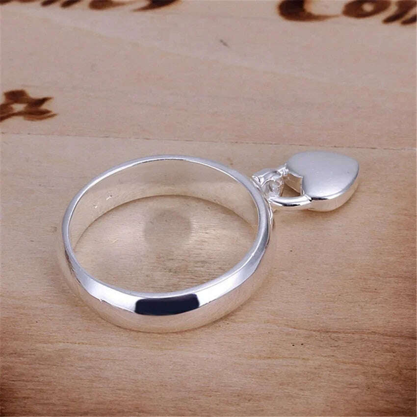Wholesale jewelry silver color heart lock ring Charms fashion for women wedding engagement Ring hot gift JSHR133 - KIMLUD