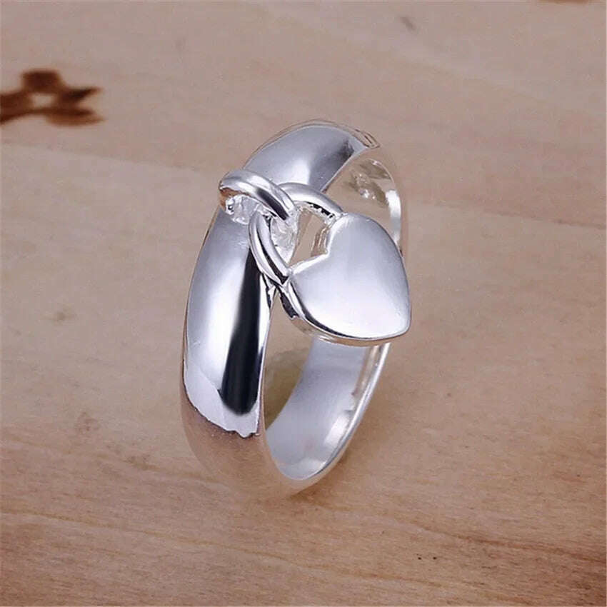 KIMLUD, Wholesale jewelry silver color heart lock ring Charms fashion for women wedding engagement Ring hot gift JSHR133, KIMLUD Womens Clothes