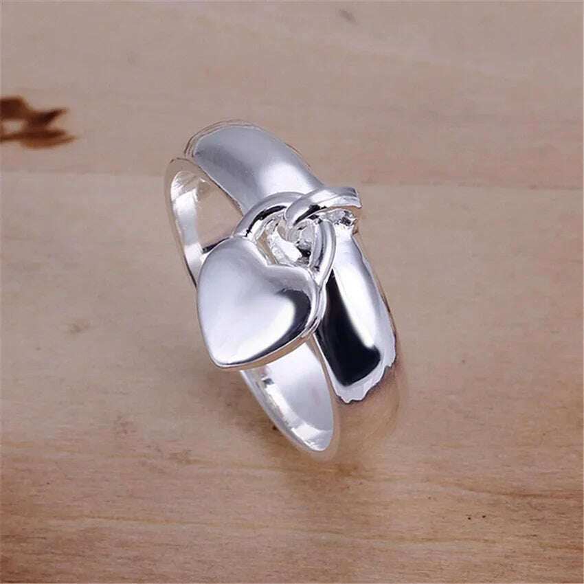 Wholesale jewelry silver color heart lock ring Charms fashion for women wedding engagement Ring hot gift JSHR133 - KIMLUD