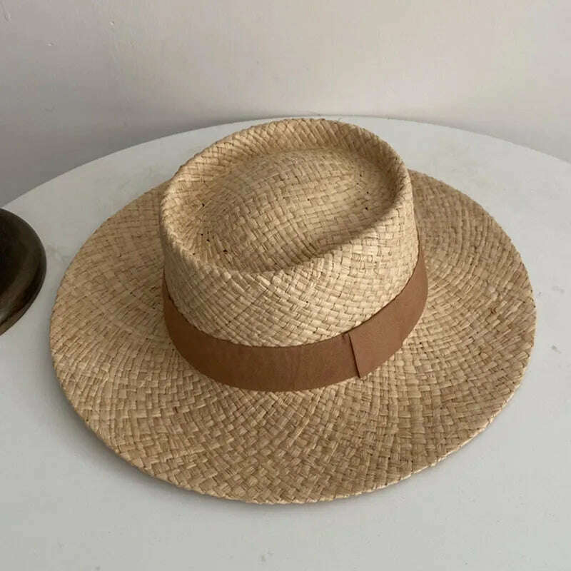 KIMLUD, Wide Brim Straw Fedora Hat Ribbon Band Beach Hats Women Straw Woven Sun Hats Summer Holidaty Panama Hat, KIMLUD Women's Clothes