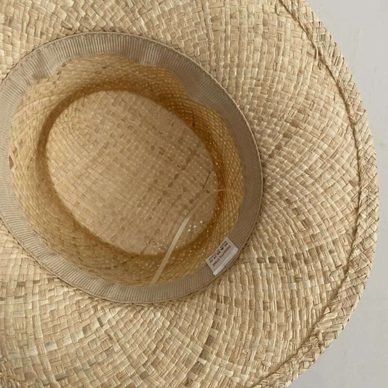 KIMLUD, Wide Brim Straw Fedora Hat Ribbon Band Beach Hats Women Straw Woven Sun Hats Summer Holidaty Panama Hat, KIMLUD Womens Clothes