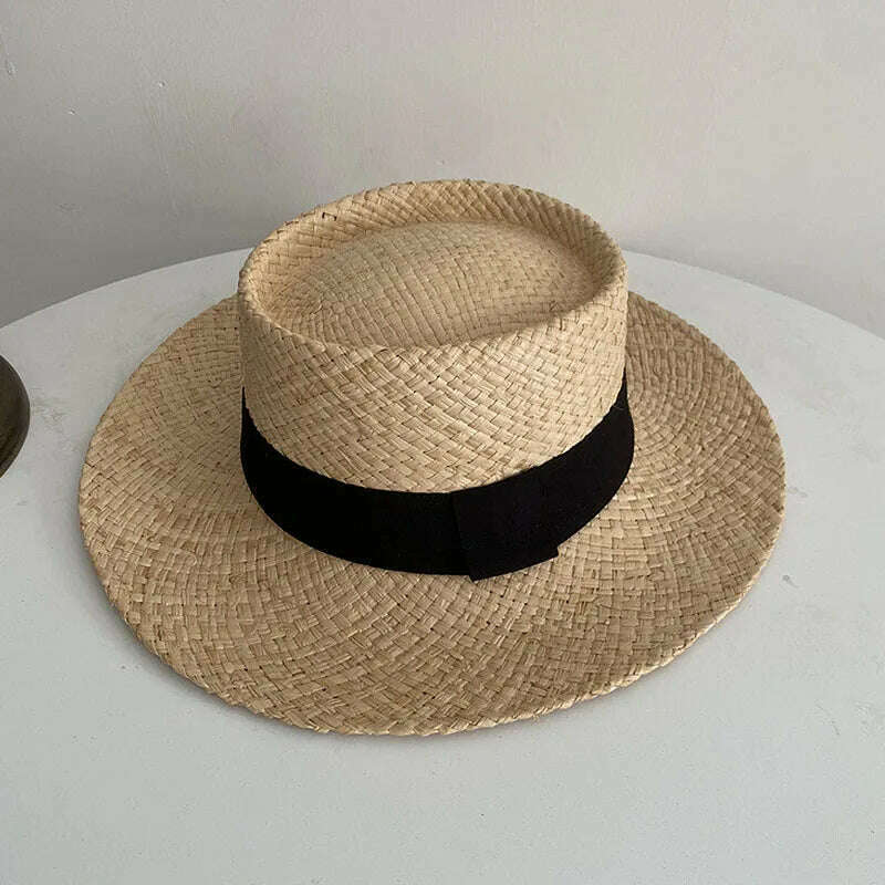 Wide Brim Straw Fedora Hat Ribbon Band Beach Hats Women Straw Woven Sun Hats Summer Holidaty Panama Hat - KIMLUD