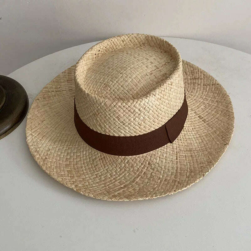 Wide Brim Straw Fedora Hat Ribbon Band Beach Hats Women Straw Woven Sun Hats Summer Holidaty Panama Hat - KIMLUD