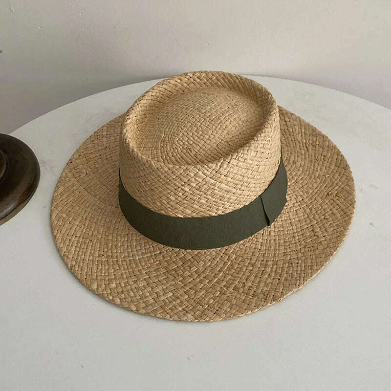 KIMLUD, Wide Brim Straw Fedora Hat Ribbon Band Beach Hats Women Straw Woven Sun Hats Summer Holidaty Panama Hat, KIMLUD Womens Clothes