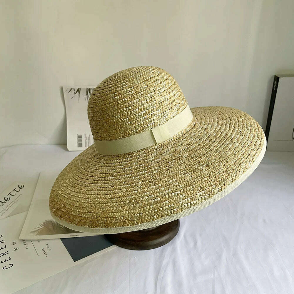 KIMLUD, Wide brimmed Straw Hat BOW STRAW SUN HAT Dome Fedora Hat For Women Beach Hats Ladies Black Summer UV Hats Travel Outdoor Hat, Beige Covered edge, KIMLUD Womens Clothes