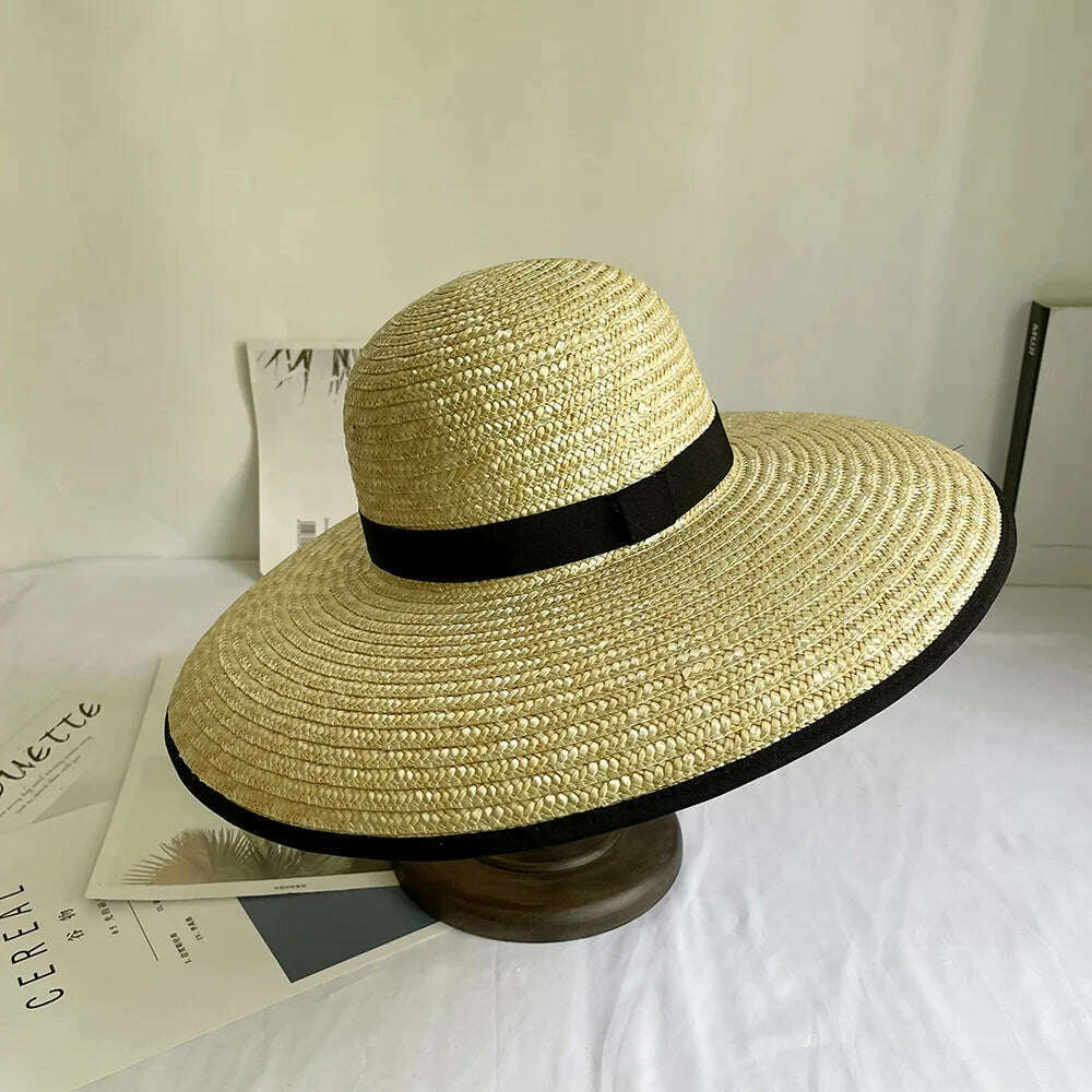 KIMLUD, Wide brimmed Straw Hat BOW STRAW SUN HAT Dome Fedora Hat For Women Beach Hats Ladies Black Summer UV Hats Travel Outdoor Hat, Black Covered edge, KIMLUD Womens Clothes