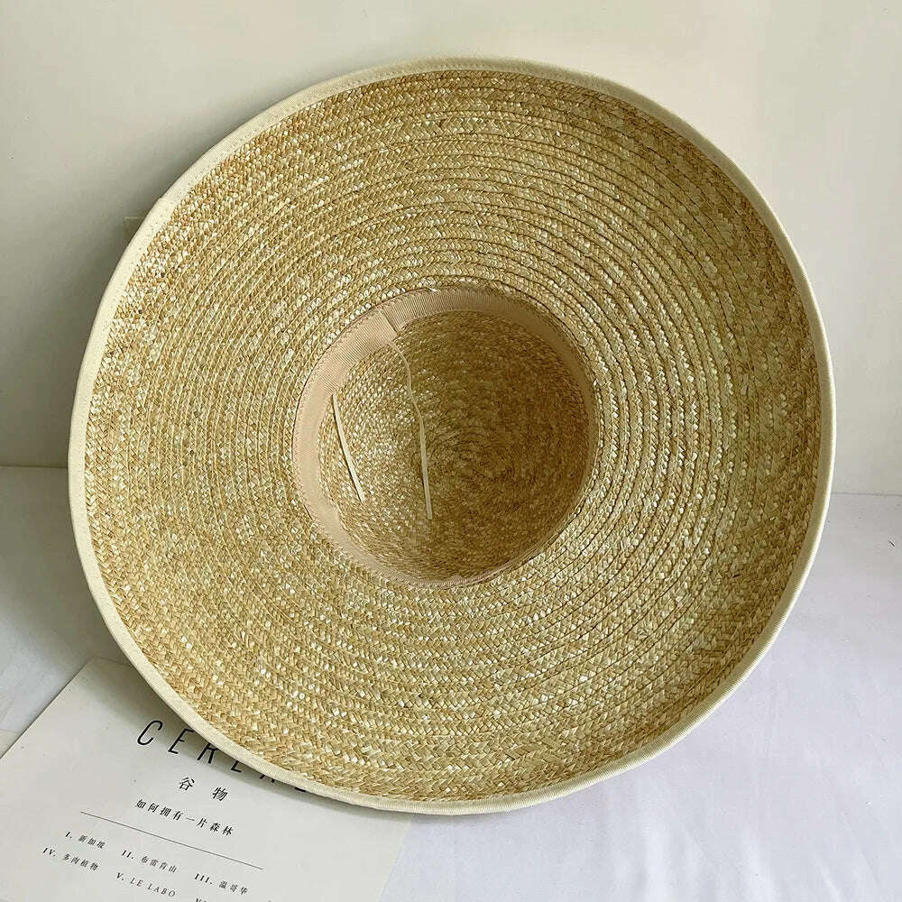 Wide brimmed Straw Hat BOW STRAW SUN HAT Dome Fedora Hat For Women Beach Hats Ladies Black Summer UV Hats Travel Outdoor Hat, KIMLUD Women's Clothes