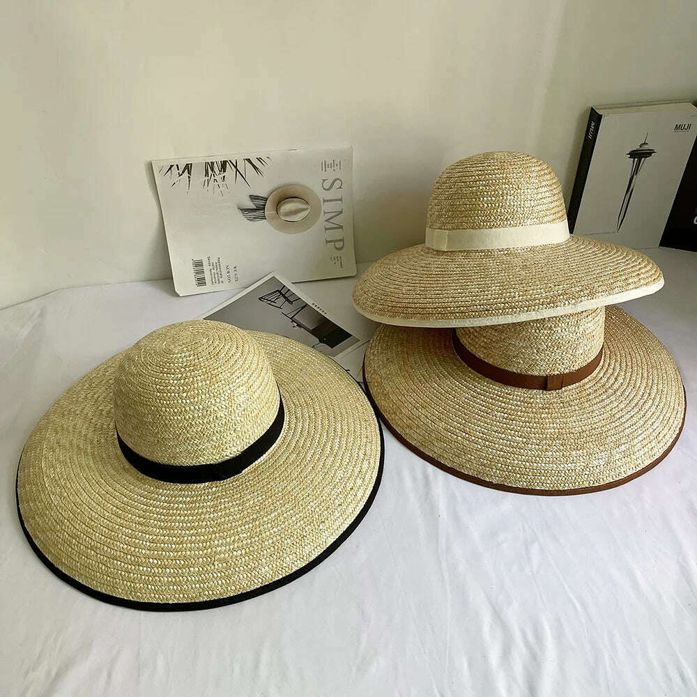 Wide brimmed Straw Hat BOW STRAW SUN HAT Dome Fedora Hat For Women Beach Hats Ladies Black Summer UV Hats Travel Outdoor Hat - KIMLUD