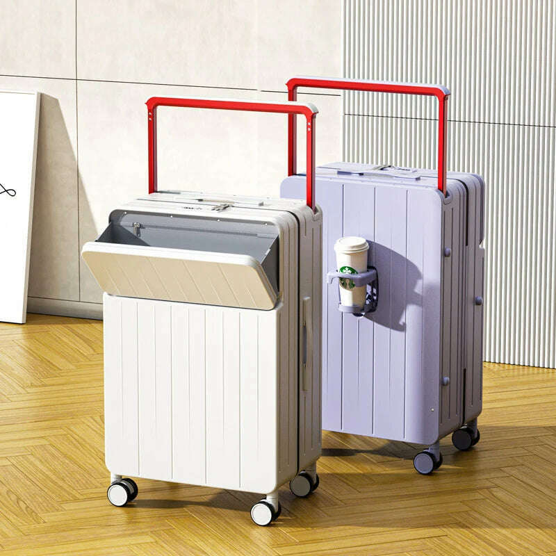 KIMLUD, Wide pull rod suitcase 20"22"24"26 Inch multifunctional pull rod box front opening password travel luggage boarding Travel box, KIMLUD Womens Clothes