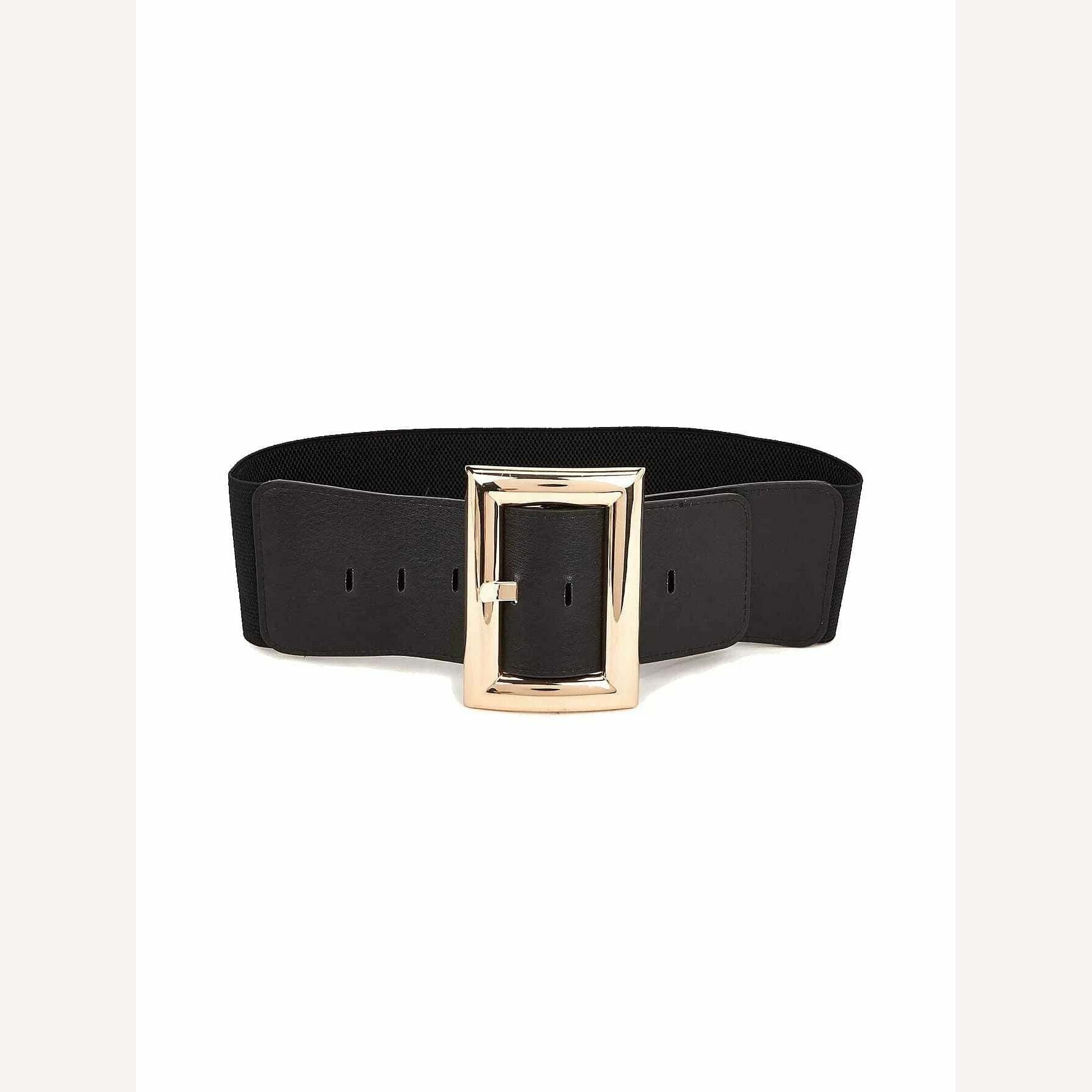 Wide Square Buckle Women's Elastic Waist Belt To Match Loose Fit Dresses, Coats, Sweaters, Trousers, Skirts - KIMLUD