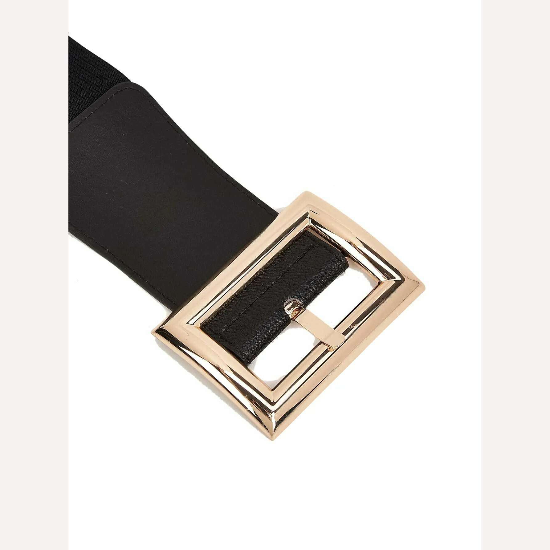 Wide Square Buckle Women's Elastic Waist Belt To Match Loose Fit Dresses, Coats, Sweaters, Trousers, Skirts - KIMLUD