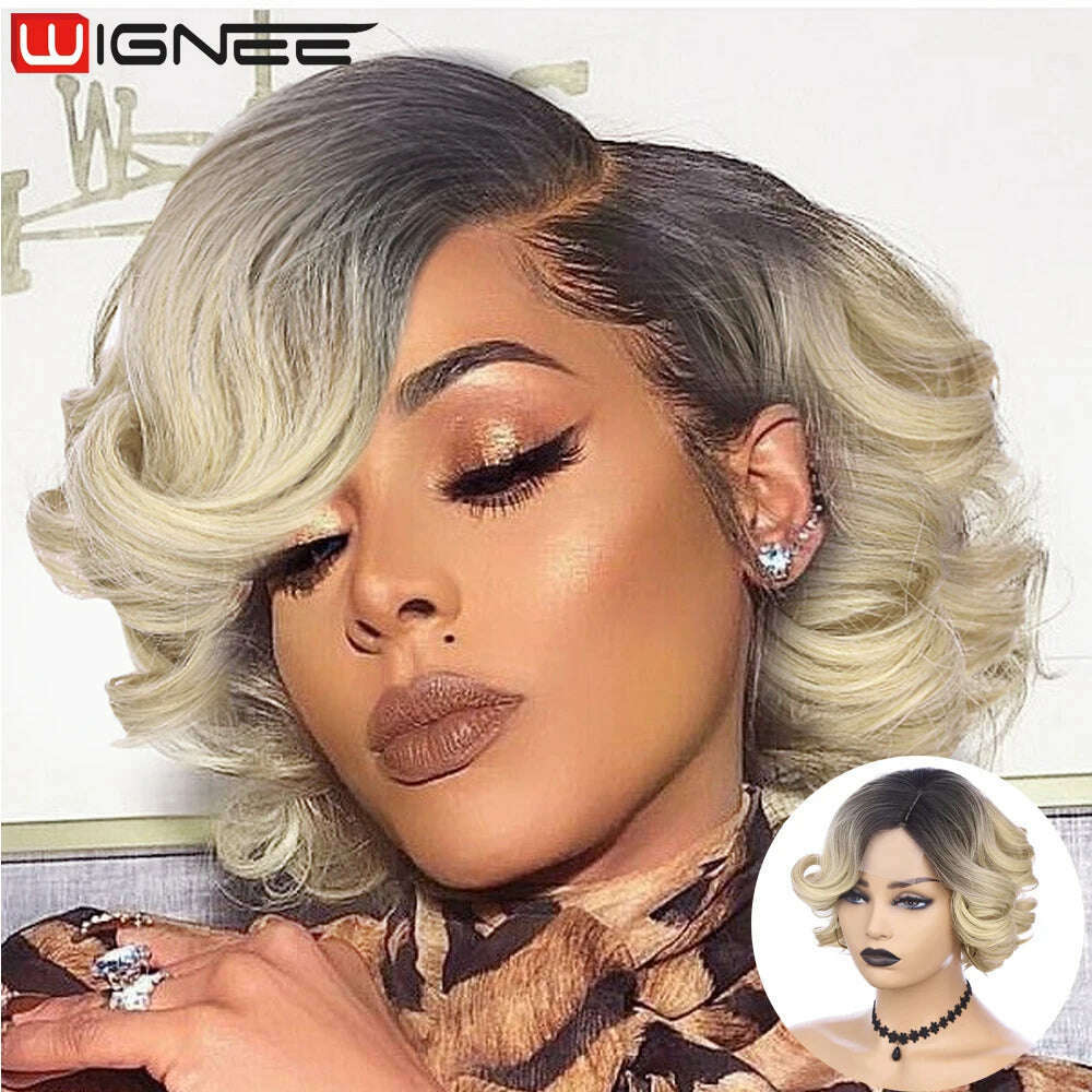 Wignee Body Wave Short Wig Brown Color Synthetic Hair Wigs For Women Side Part Wigs On Sale Clearance Cosplay Wig Daily Use - KIMLUD