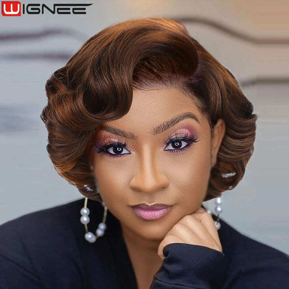 Wignee Body Wave Short Wig Brown Color Synthetic Hair Wigs For Women Side Part Wigs On Sale Clearance Cosplay Wig Daily Use - KIMLUD