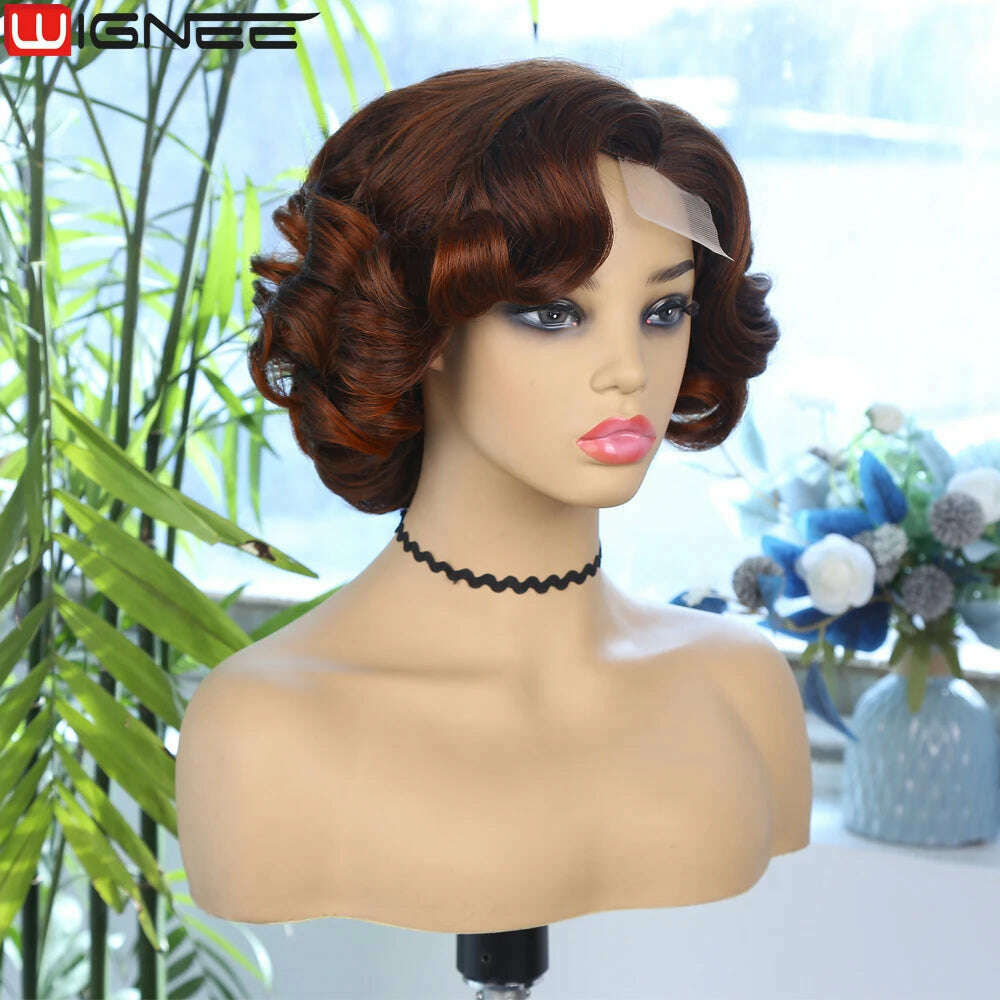 Wignee Body Wave Short Wig Brown Color Synthetic Hair Wigs For Women Side Part Wigs On Sale Clearance Cosplay Wig Daily Use - KIMLUD