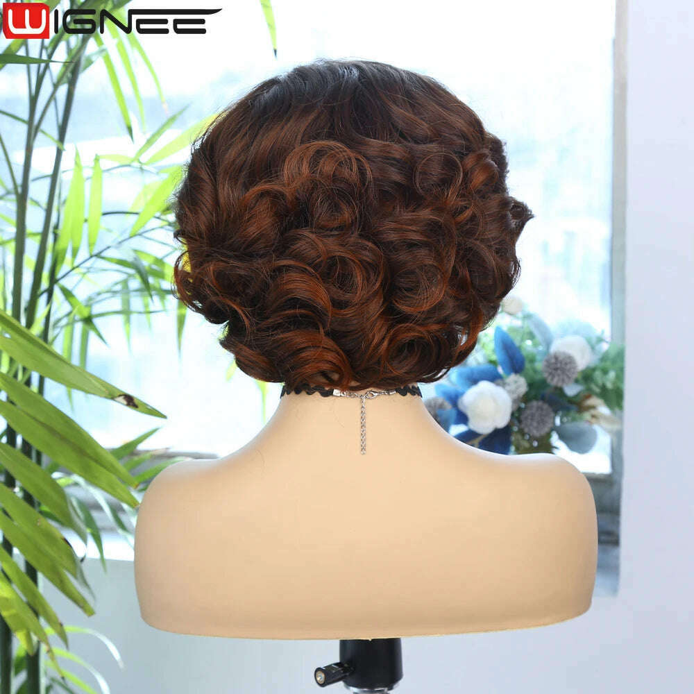 Wignee Body Wave Short Wig Brown Color Synthetic Hair Wigs For Women Side Part Wigs On Sale Clearance Cosplay Wig Daily Use - KIMLUD