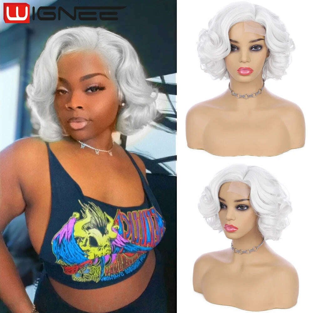 Wignee Body Wave Short Wig Brown Color Synthetic Hair Wigs For Women Side Part Wigs On Sale Clearance Cosplay Wig Daily Use - KIMLUD