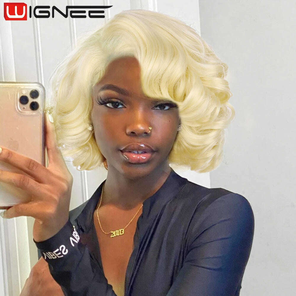 KIMLUD, Wignee Body Wave Short Wig Brown Color Synthetic Hair Wigs For Women Side Part Wigs On Sale Clearance Cosplay Wig Daily Use, Blonde / CHINA / 12INCHES, KIMLUD Womens Clothes