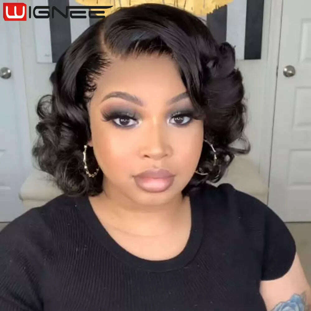 Wignee Body Wave Short Wig Brown Color Synthetic Hair Wigs For Women Side Part Wigs On Sale Clearance Cosplay Wig Daily Use - KIMLUD