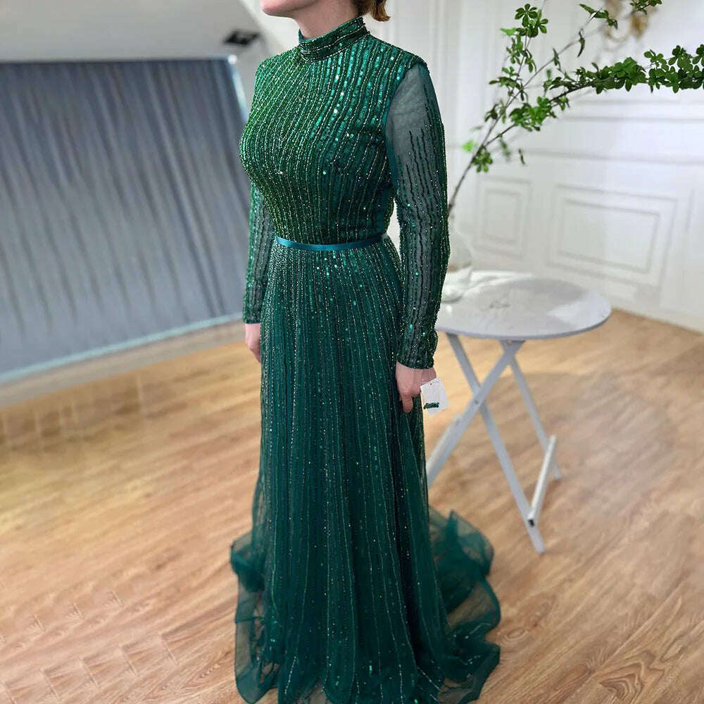 KIMLUD, Wine Red Muslim Luxury Evening Dresses Gowns 2023 A-Line Sparkle Beading For Women Party BLA70991 Serene Hill, green / 16W, KIMLUD Womens Clothes