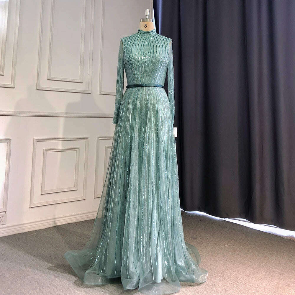 KIMLUD, Wine Red Muslim Luxury Evening Dresses Gowns 2023 A-Line Sparkle Beading For Women Party BLA70991 Serene Hill, turquoise / 18W, KIMLUD APPAREL - Womens Clothes