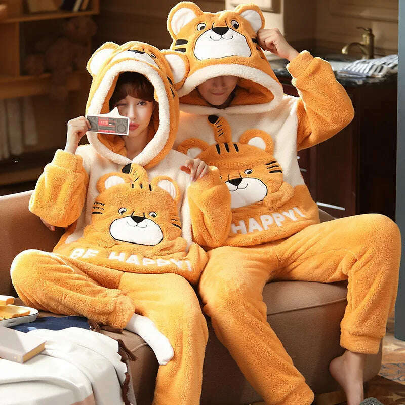 KIMLUD, Winter Couples Pajama Sets Women Men Pyjamas Hoodies Sleepwear Thicken Soft Warm Cartoon Cat Lovely Lovers Pijamas Suit, KIMLUD Womens ClothesKIMLUD, Winter Couples Pajama Sets Women Men Pyjamas Hoodies Sleepwear Thicken Soft Warm Cartoon Cat Lovely Lovers Pijamas Suit, C / WOMEN-M, KIMLUD APPAREL - Womens Clothes