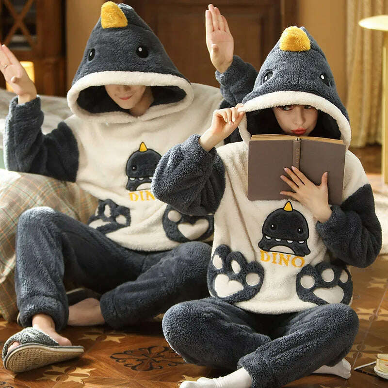 KIMLUD, Winter Couples Pajama Sets Women Men Pyjamas Hoodies Sleepwear Thicken Soft Warm Cartoon Cat Lovely Lovers Pijamas Suit, KIMLUD Womens ClothesKIMLUD, Winter Couples Pajama Sets Women Men Pyjamas Hoodies Sleepwear Thicken Soft Warm Cartoon Cat Lovely Lovers Pijamas Suit, D / WOMEN-M, KIMLUD APPAREL - Womens Clothes