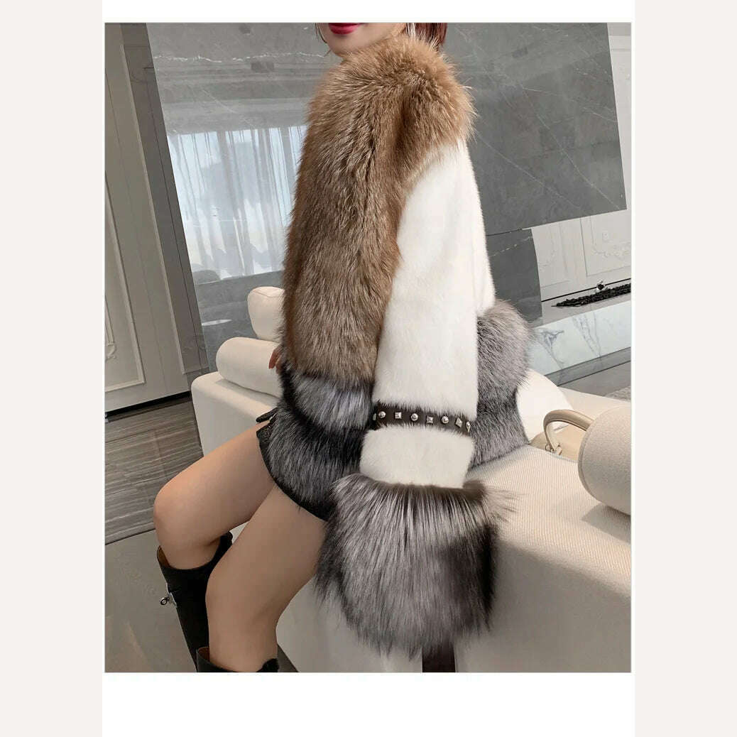 KIMLUD, Winter Fashion Lady Real Mink Fur Coat With Luxury Silver Fox Fur On The Bottom Natural Red Saga Fox Fur Coats, KIMLUD Womens Clothes