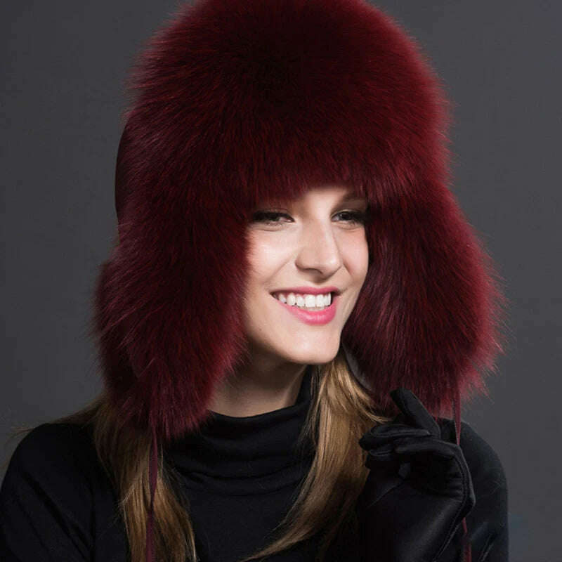 KIMLUD, Winter Fur Hat Real Raccoon Fur Hat Natural Fur Bomber Hat With Ear Flaps For Women Skiing Hat Outdoor Earflap Hat Thick Fur Hat, KIMLUD Womens Clothes