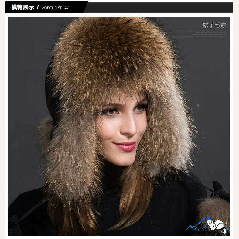 KIMLUD, Winter Fur Hat Real Raccoon Fur Hat Natural Fur Bomber Hat With Ear Flaps For Women Skiing Hat Outdoor Earflap Hat Thick Fur Hat, KIMLUD Womens Clothes