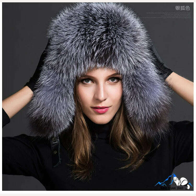 KIMLUD, Winter Fur Hat Real Raccoon Fur Hat Natural Fur Bomber Hat With Ear Flaps For Women Skiing Hat Outdoor Earflap Hat Thick Fur Hat, KIMLUD Womens Clothes