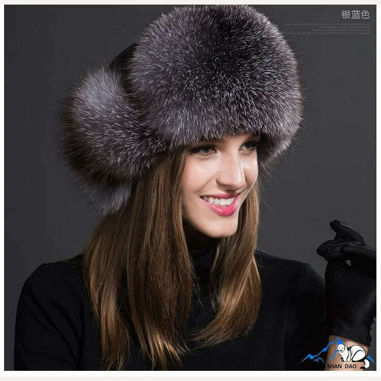 KIMLUD, Winter Fur Hat Real Raccoon Fur Hat Natural Fur Bomber Hat With Ear Flaps For Women Skiing Hat Outdoor Earflap Hat Thick Fur Hat, KIMLUD Women's Clothes