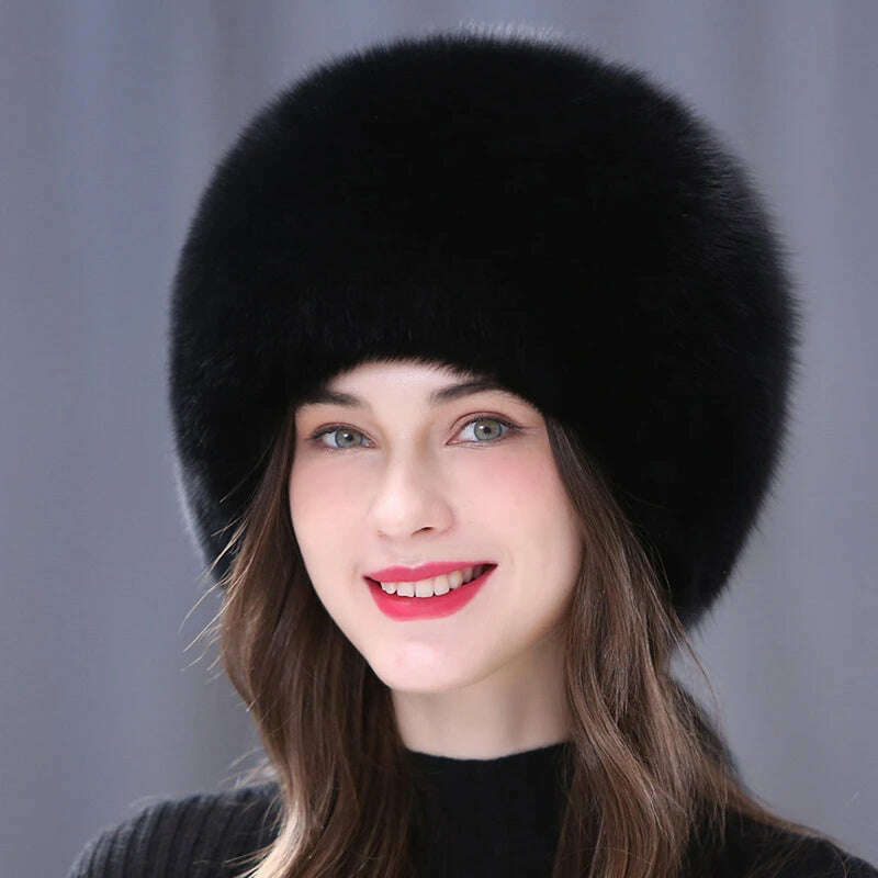 KIMLUD, Winter Fur Hat Women Natural Raccoon Fox Fur Russian Hats Winter Outdoor Thick Warm Bomber Ears Caps, KIMLUD Womens Clothes