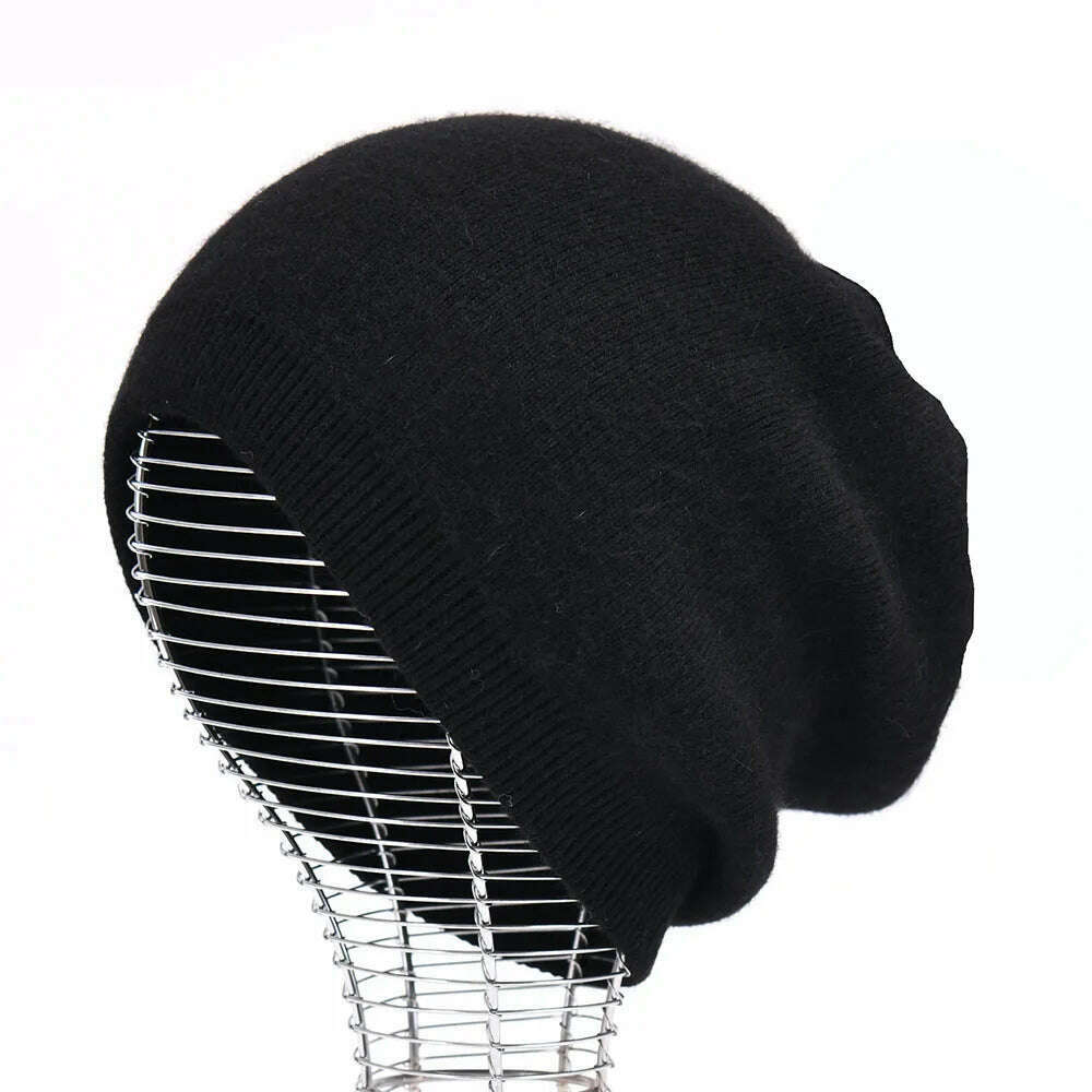 KIMLUD, Winter Hat Beanie Plain Knitted Autumn Winter Warm Cashmere Soft Slouchy Skull Caps Beanies Men Women Street Hats, Black, KIMLUD Womens Clothes