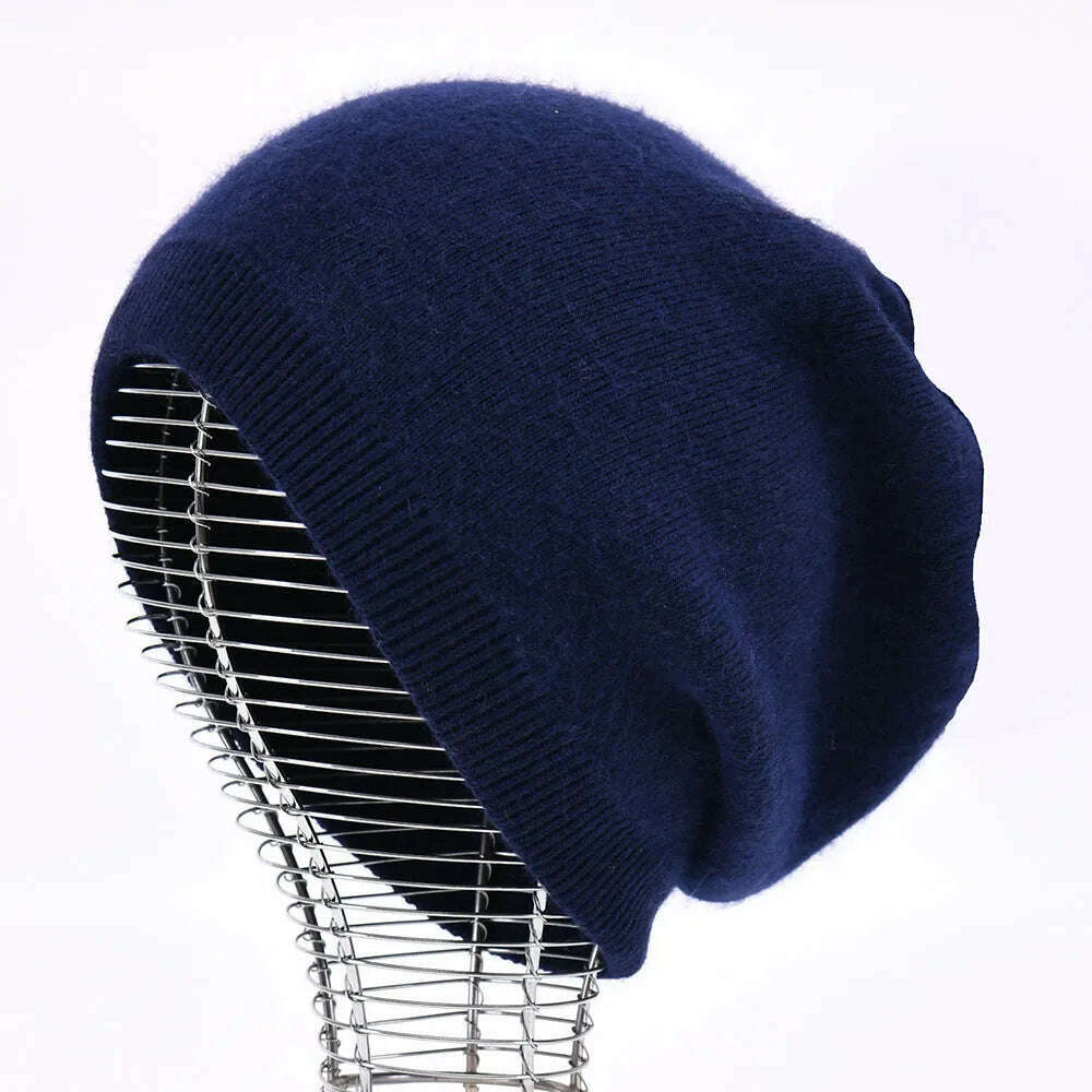 KIMLUD, Winter Hat Beanie Plain Knitted Autumn Winter Warm Cashmere Soft Slouchy Skull Caps Beanies Men Women Street Hats, Navy, KIMLUD Womens Clothes