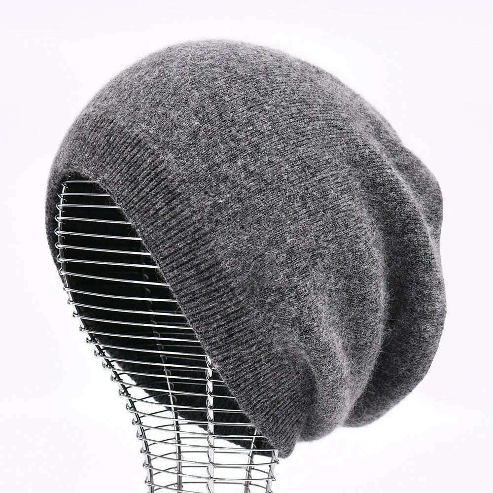 KIMLUD, Winter Hat Beanie Plain Knitted Autumn Winter Warm Cashmere Soft Slouchy Skull Caps Beanies Men Women Street Hats, Dark grey, KIMLUD Womens Clothes