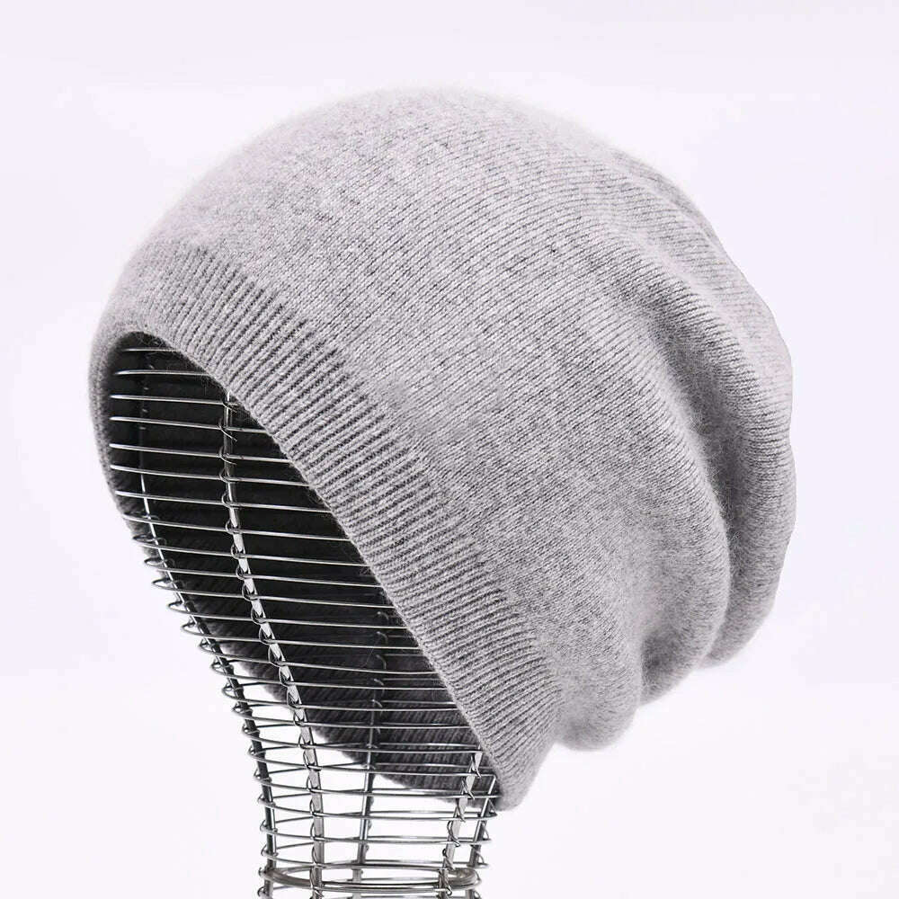 KIMLUD, Winter Hat Beanie Plain Knitted Autumn Winter Warm Cashmere Soft Slouchy Skull Caps Beanies Men Women Street Hats, Light grey, KIMLUD Womens Clothes