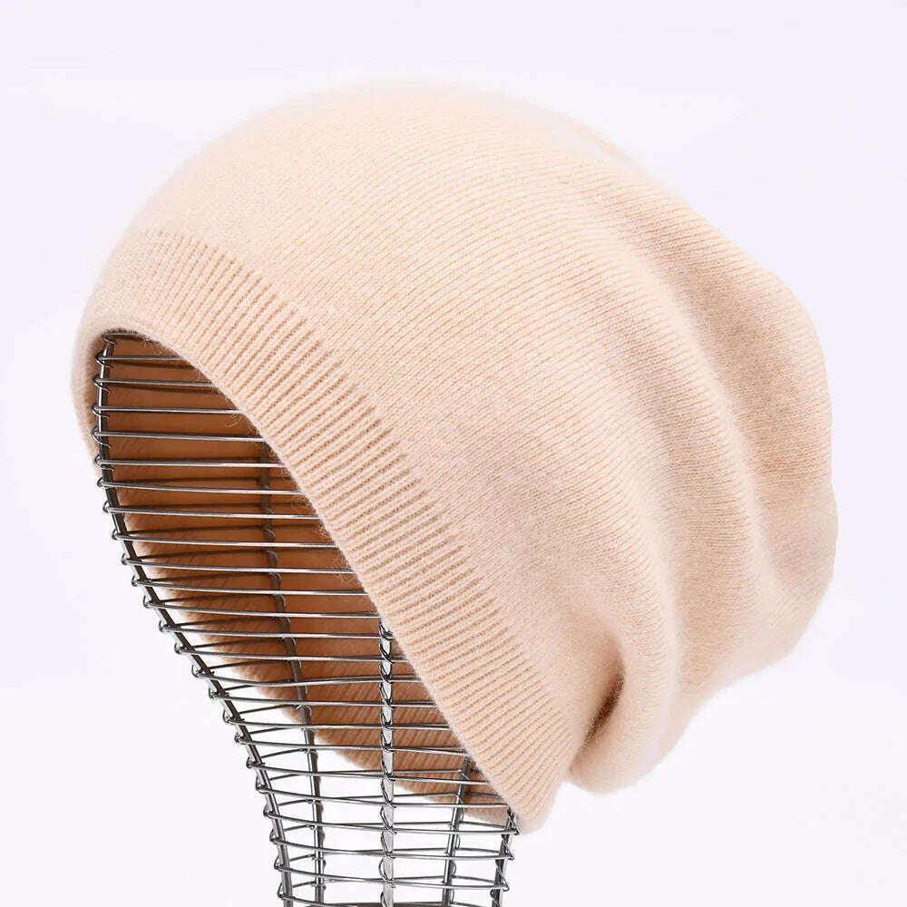 KIMLUD, Winter Hat Beanie Plain Knitted Autumn Winter Warm Cashmere Soft Slouchy Skull Caps Beanies Men Women Street Hats, Beige, KIMLUD Womens Clothes