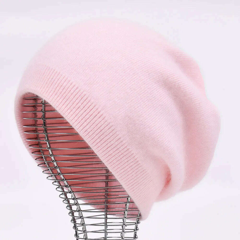 KIMLUD, Winter Hat Beanie Plain Knitted Autumn Winter Warm Cashmere Soft Slouchy Skull Caps Beanies Men Women Street Hats, Baby pink, KIMLUD Womens Clothes