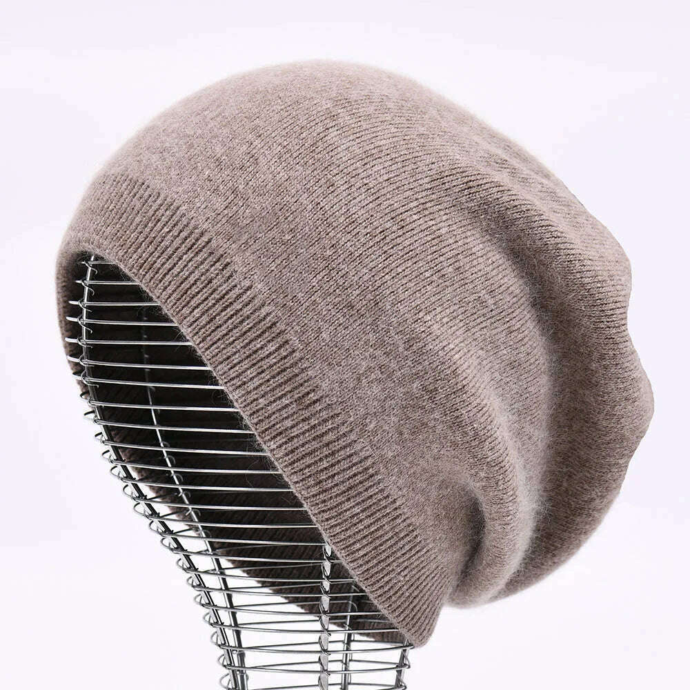KIMLUD, Winter Hat Beanie Plain Knitted Autumn Winter Warm Cashmere Soft Slouchy Skull Caps Beanies Men Women Street Hats, Brown, KIMLUD Womens Clothes