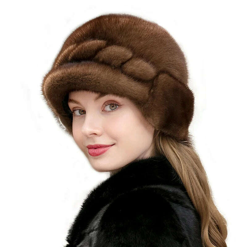 KIMLUD, Winter Hat Women Russian Mink Fur Hat Women Outdoor Winter Hat Earmuff Ski Cap Winter Hat Woman Keep Warm Ladies Fur Hat, KIMLUD Womens Clothes