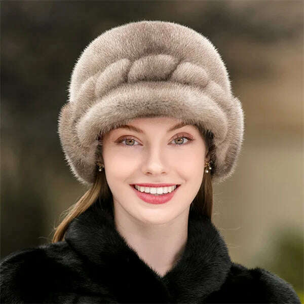 KIMLUD, Winter Hat Women Russian Mink Fur Hat Women Outdoor Winter Hat Earmuff Ski Cap Winter Hat Woman Keep Warm Ladies Fur Hat, light gray / 54-56 / CHINA | >8Y, KIMLUD Womens Clothes