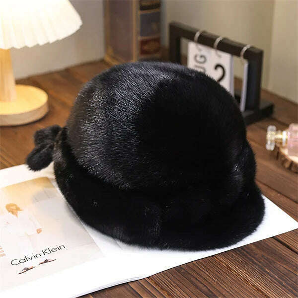 KIMLUD, Winter Hat Women Russian Mink Fur Hat Women Outdoor Winter Hat Earmuff Ski Cap Winter Hat Woman Keep Warm Ladies Fur Hat, black / 54-56 / CHINA | >8Y, KIMLUD Womens Clothes