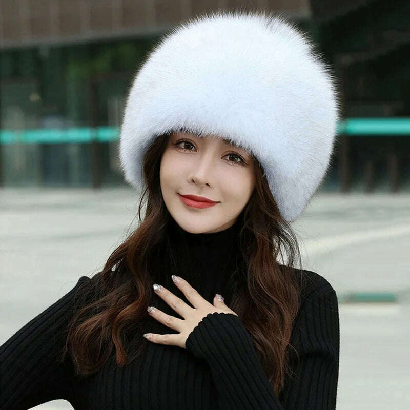 KIMLUD, Winter Hats Woman 100% Natural Fox Fur Hat Women Cap Thick Fur Cap Winter Warm Hat Female Fashion For Women Real Fox Fur Hat, KIMLUD Womens Clothes